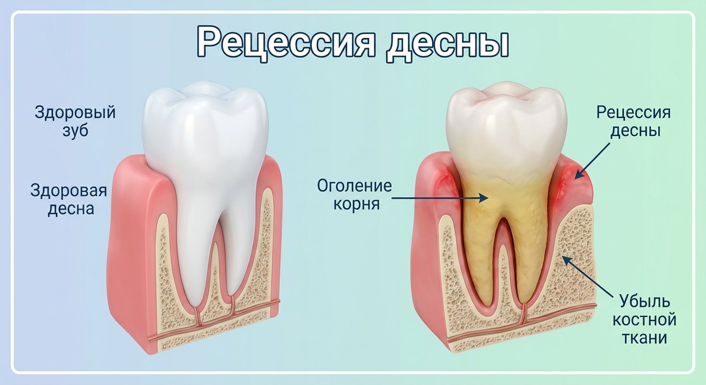рецессия десны на примере